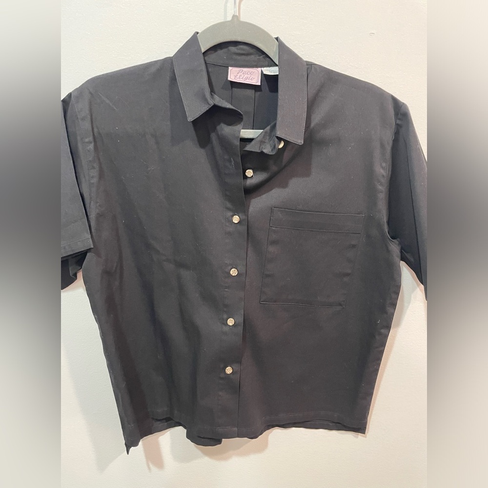 100% Cotton Paco Eligio Vintage button Down Black Shirt